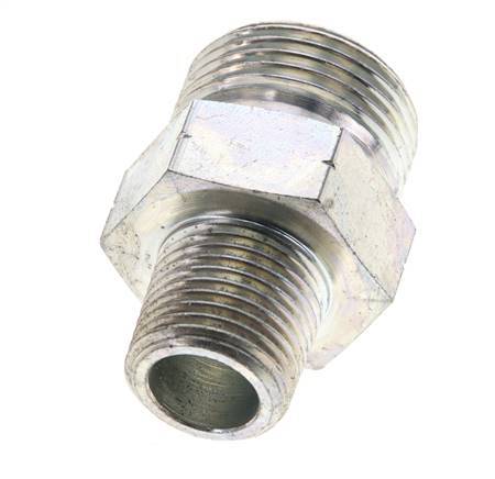 UN 1-3/16''-12 x 1/2'' NPT Zinc plated Steel Double Nipple ORFS 400 Bar - Hydraulic
