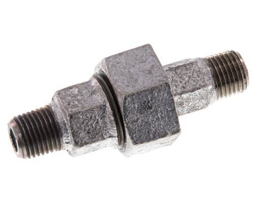 R 1/4'' Zinc plated Cast iron Double Nipple 3-pieces with Conically sealing 25 Bar