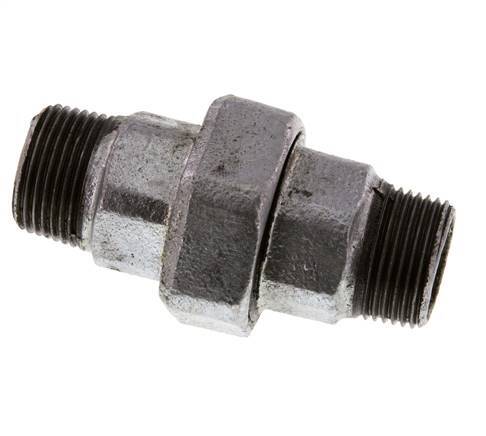R 1'' Zinc plated Cast iron Double Nipple 3-pieces with Conically sealing 25 Bar