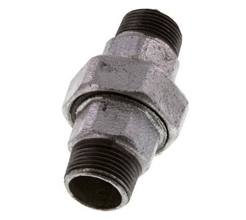 R 1'' Zinc plated Cast iron Double Nipple 3-pieces with Conically sealing 25 Bar