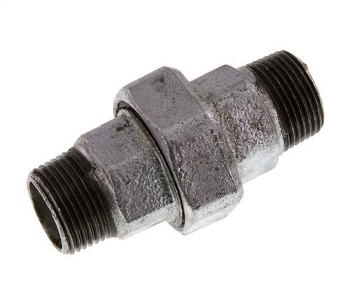 R 1'' Zinc plated Cast iron Double Nipple 3-pieces with Conically sealing 25 Bar