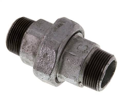 R 1 1/4'' Zinc plated Cast iron Double Nipple 3-pieces with Conically sealing 25 Bar