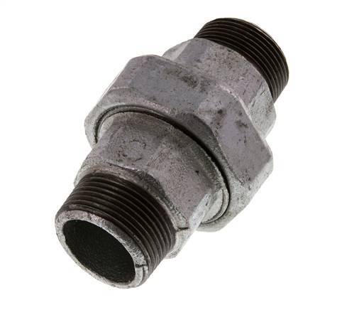 R 1 1/4'' Zinc plated Cast iron Double Nipple 3-pieces with Conically sealing 25 Bar