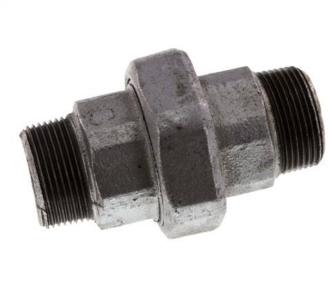 R 1 1/4'' Zinc plated Cast iron Double Nipple 3-pieces with Conically sealing 25 Bar