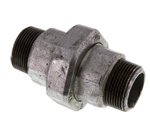 R 1 1/4'' Zinc plated Cast iron Double Nipple 3-pieces with Conically sealing 25 Bar