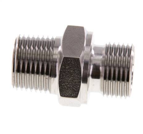3/8'' NPT x G 3/8'' Stainless steel Double Nipple 40 Bar - Hydraulic