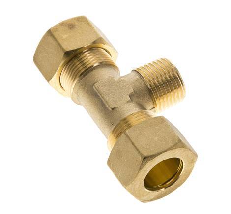 R 1/2'' Male x 18mm Brass Tee Compression Fitting 67 Bar DIN EN 1254-2