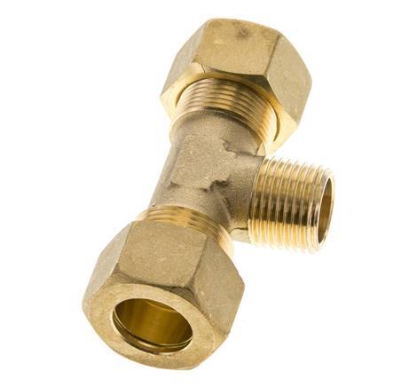 R 1/2'' Male x 18mm Brass Tee Compression Fitting 67 Bar DIN EN 1254-2