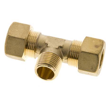 R 1/2'' Male x 18mm Brass Tee Compression Fitting 67 Bar DIN EN 1254-2