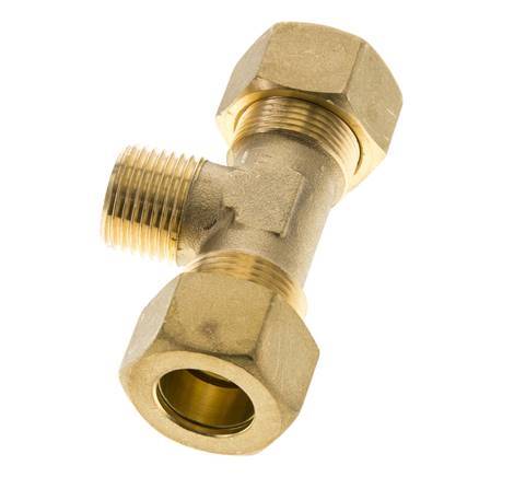 R 1/2'' Male x 18mm Brass Tee Compression Fitting 67 Bar DIN EN 1254-2