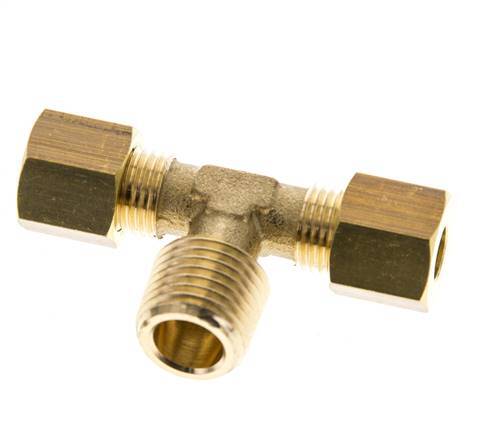 R 1/4'' Male x 6mm Brass Tee Compression Fitting 150 Bar DIN EN 1254-2