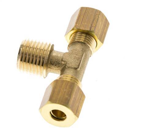 R 1/4'' Male x 6mm Brass Tee Compression Fitting 150 Bar DIN EN 1254-2