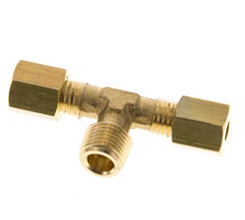 R 1/8'' Male x 4mm Brass Tee Compression Fitting 150 Bar DIN EN 1254-2