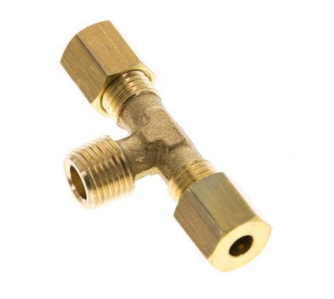 R 1/8'' Male x 4mm Brass Tee Compression Fitting 150 Bar DIN EN 1254-2