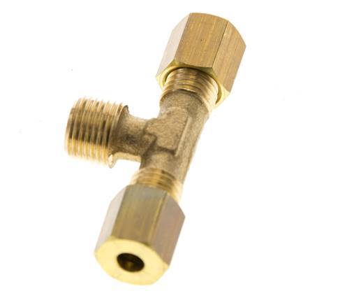 R 1/8'' Male x 4mm Brass Tee Compression Fitting 150 Bar DIN EN 1254-2