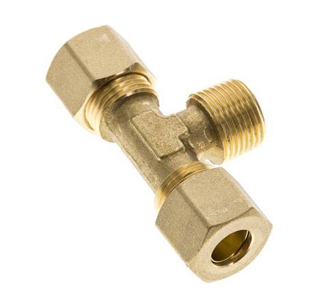 R 3/8'' Male x 10mm Brass Tee Compression Fitting 95 Bar DIN EN 1254-2