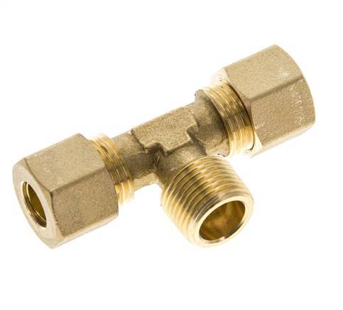 R 3/8'' Male x 10mm Brass Tee Compression Fitting 95 Bar DIN EN 1254-2