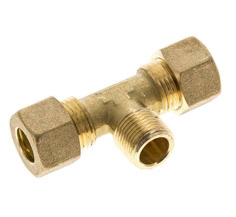 R 3/8'' Male x 12mm Brass Tee Compression Fitting 75 Bar DIN EN 1254-2