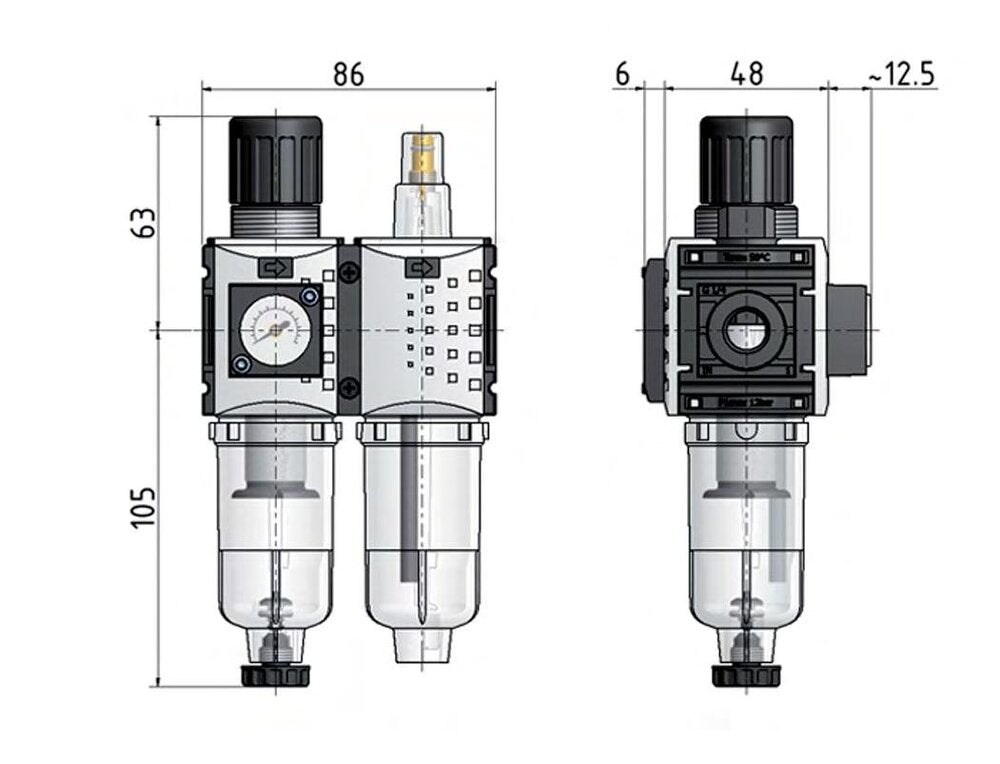 FRL 2-Part G1/4'' 800 l/min 0.5-8.0bar/7-116psi Auto (Closed Without Pressure) Polycarbonate Futura 0