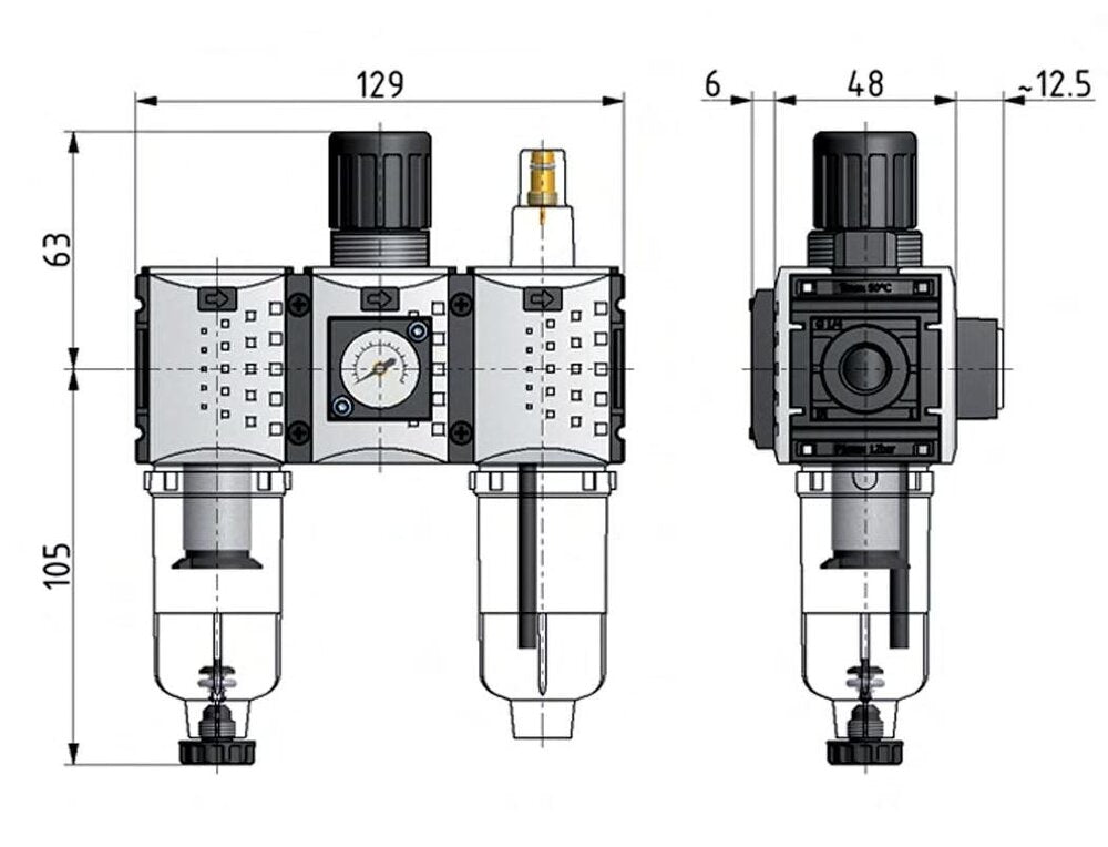 FRL 3-Part G1/4'' 800 l/min 0.2-4.0bar/3-58psi Auto (Closed Without Pressure) Polycarbonate Futura 0