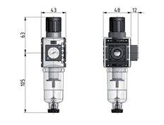 Filter-Regulator G1/4'' 1000 l/min 0.2-4.0bar/3-58psi Auto (Closed Without Pressure) Polycarbonate Futura 0