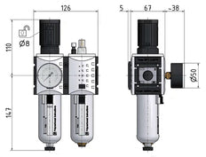 FRL 2-Part G1/2'' 3500 l/min 0.1-1.0bar/1-14psi Semi-Auto Metal Futura 2