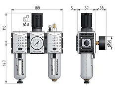 FRL 3-Part G3/8'' 3500 l/min 0.1-2.0bar/1-29psi Auto Polycarbonate Futura 2