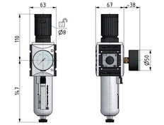 Filter-Regulator G1/2'' 5200 l/min 0.5-8.0bar/7-116psi Auto Polycarbonate Futura 2