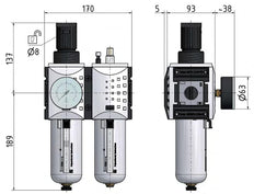 FRL 2-Part G3/4'' 12000 l/min 0.5-10.0bar/7-145psi Auto Polycarbonate Futura 4