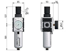 Filter-Regulator G3/4'' 13000 l/min 0.2-4.0bar/3-58psi Semi-Auto Polycarbonate Futura 4