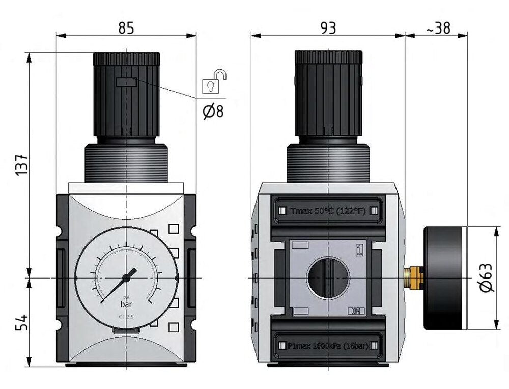 Pressure Regulator G3/4'' 14200 l/min 0.1-2.0bar/1-29psi PA Futura 4