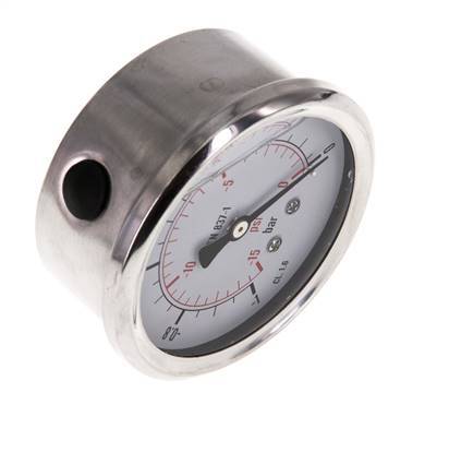 -1..0 Bar (-15..0 psi) Glycerin Pressure Gauge Below Stainless steel/Brass 63 mm Class 1.6