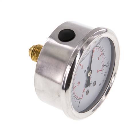 -1..0.6 Bar (-15..9 psi) Glycerin Pressure Gauge Rear Stainless steel/Brass 63 mm Class 1.6