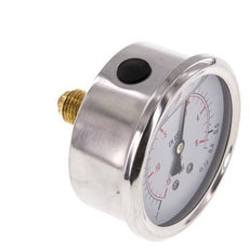 -1..0.6 Bar (-15..9 psi) Glycerin Pressure Gauge Rear Stainless steel/Brass 63 mm Class 1.6