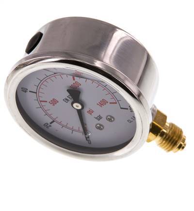 0..100 Bar (0..1450 psi) Glycerin Pressure Gauge Below Stainless steel/Brass 63 mm Class 1.6