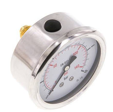 0..10 Bar (0..145 psi) Glycerin Pressure Gauge Rear Stainless steel/Brass 63 mm Class 1.6
