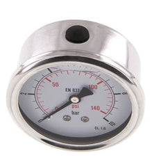 0..10 Bar (0..145 psi) Glycerin Pressure Gauge Rear Stainless steel/Brass 63 mm Class 1.6