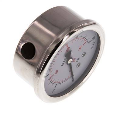 0..10 Bar (0..145 psi) Glycerin Pressure Gauge Below Stainless steel/Brass 63 mm Class 1.6