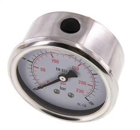 0..16 Bar (0..232 psi) Glycerin Pressure Gauge Rear Stainless steel/Brass 63 mm Class 1.6