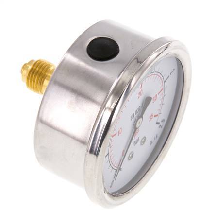 0..2.5 Bar (0..36 psi) Glycerin Pressure Gauge Rear Stainless steel/Brass 63 mm Class 1.6
