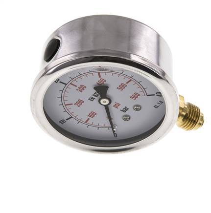 0..40 Bar (0..580 psi) Glycerin Pressure Gauge Below Stainless steel/Brass 63 mm Class 1.6