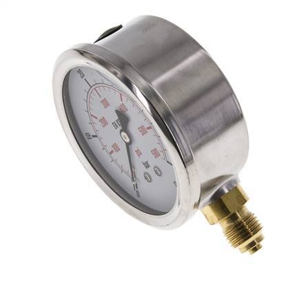 0..40 Bar (0..580 psi) Glycerin Pressure Gauge Below Stainless steel/Brass 63 mm Class 1.6