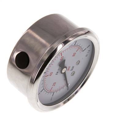 0..6 Bar (0..87 psi) Glycerin Pressure Gauge Below Stainless steel/Brass 63 mm Class 1.6
