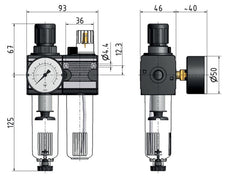 FRL 2-Part G3/8'' 1200 l/min 0.2-6.0bar/3-87psi Auto Polycarbonate Multifix 1