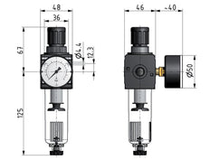 Filter-Regulator G1/4'' 1600 l/min 0.1-3.0bar/1-44psi Auto Metal Multifix 1