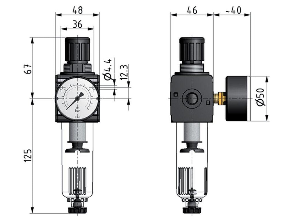 Filter-Regulator G3/8'' 1600 l/min 0.2-6.0bar/3-87psi Semi-Auto Cylinder Lock Metal Multifix 1