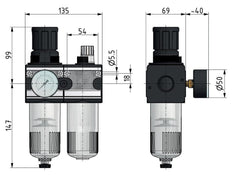 FRL 2-Part G3/4'' 5800 l/min 0.5-10.0bar/7-145psi Auto Polycarbonate Multifix 2