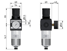 Filter-Regulator G1/2'' 6700 l/min 0.5-10.0bar/7-145psi Semi-Auto Cylinder Lock Metal Multifix 2