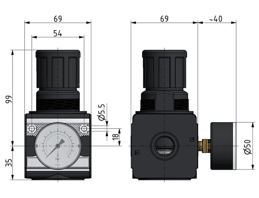 Precision Pressure Regulator G1/2'' 8700 l/min 0.2-6.0bar/3-87psi Zinc Die-Cast Cylinder Lock Multifix 2