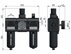 FRL 3-Part G1'' 12000 l/min 0.5-10.0bar/7-145psi Semi-Auto Polycarbonate Multifix 4